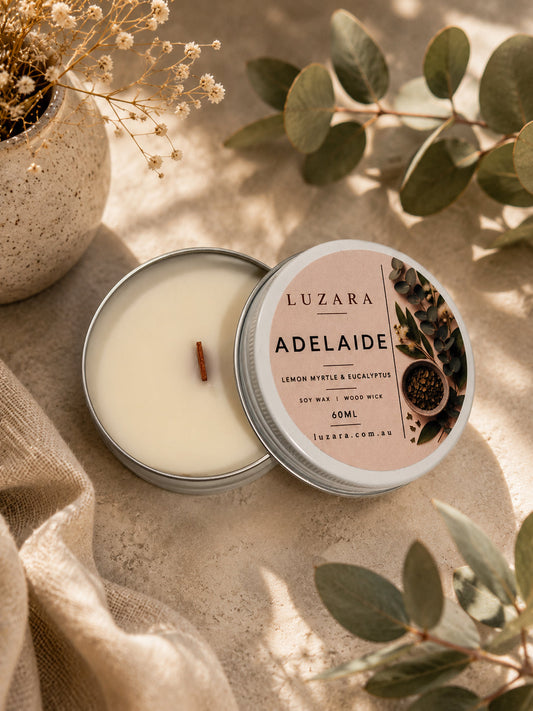 Adelaide Lemon Myrtle & Eucalyptus Soy Candle 60ml Luzara Candle