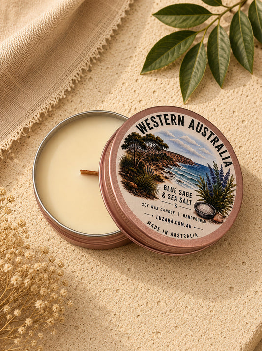 Western Australia Blue Sage & Sea Salt Soy Candle 60ml Luzara – Clearance (Old Batch) Luzara Candle