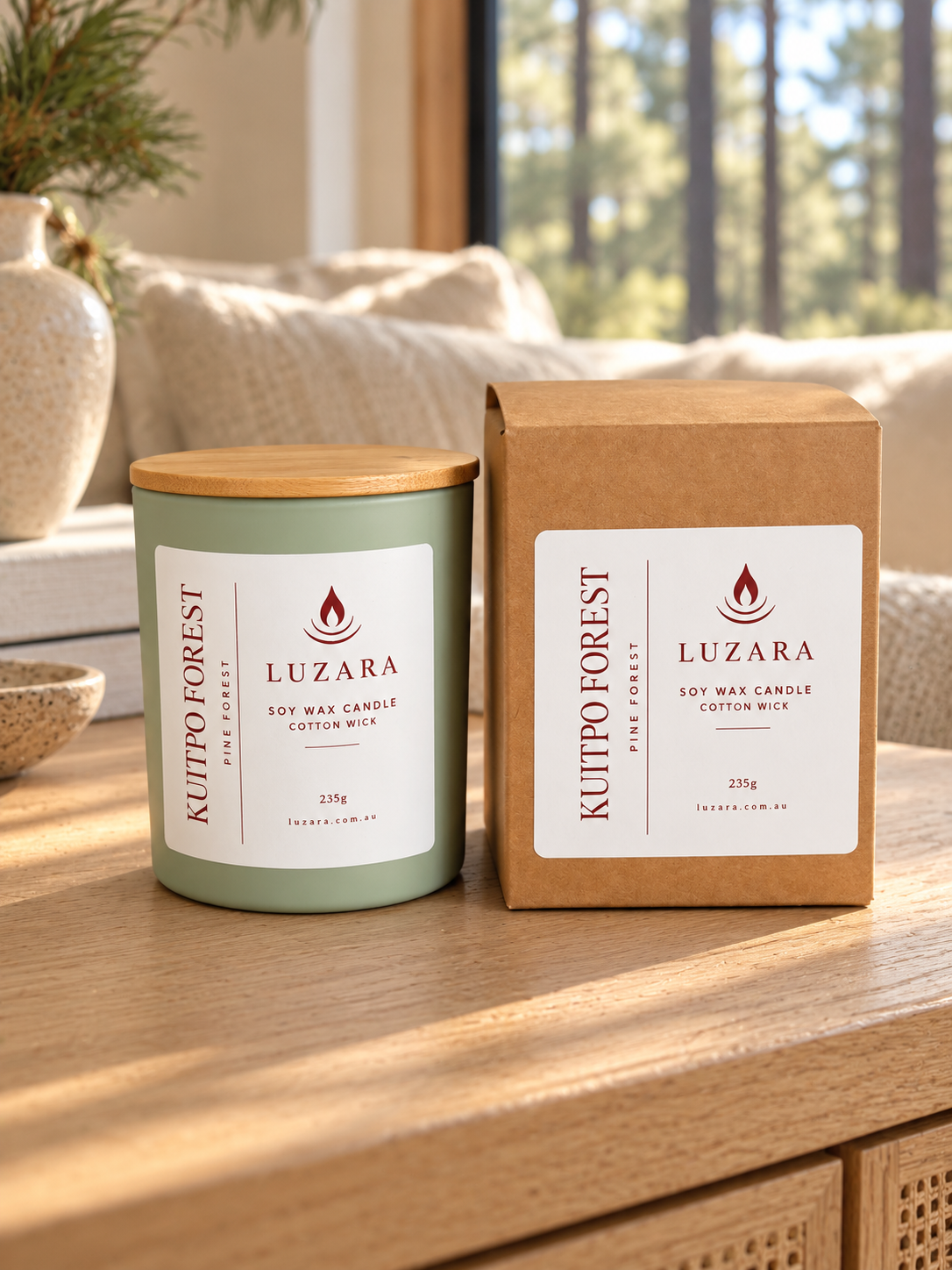 Kuitpo Forest soy candle by Luzara with cotton wick