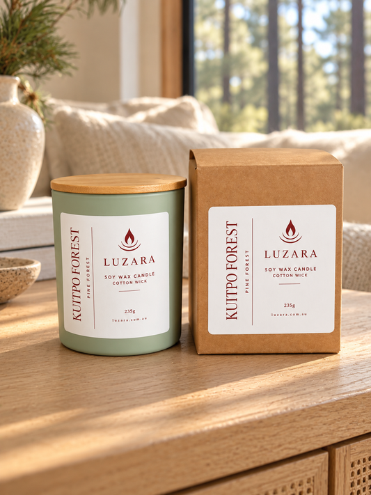 Kuitpo Forest soy candle by Luzara with cotton wick