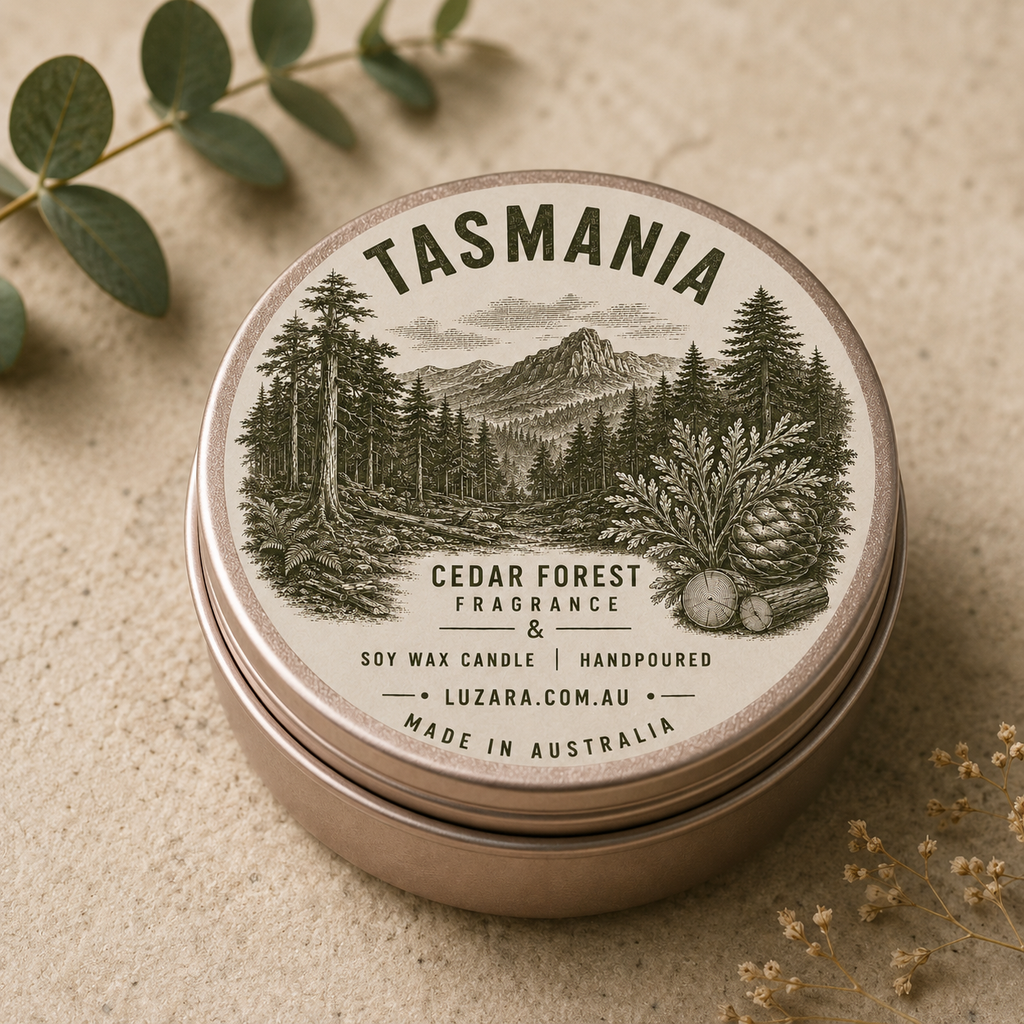 Tasmania Cedar Forest Soy Candle - Wood Wick Candle - Luzara
