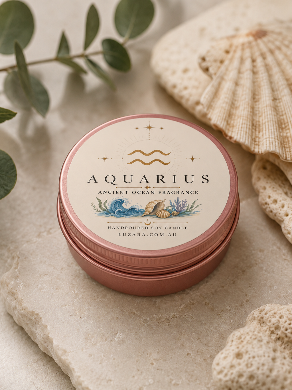 Aquarius Zodiac Soy Candle Ancient Ocean - Wood wick - Luzara