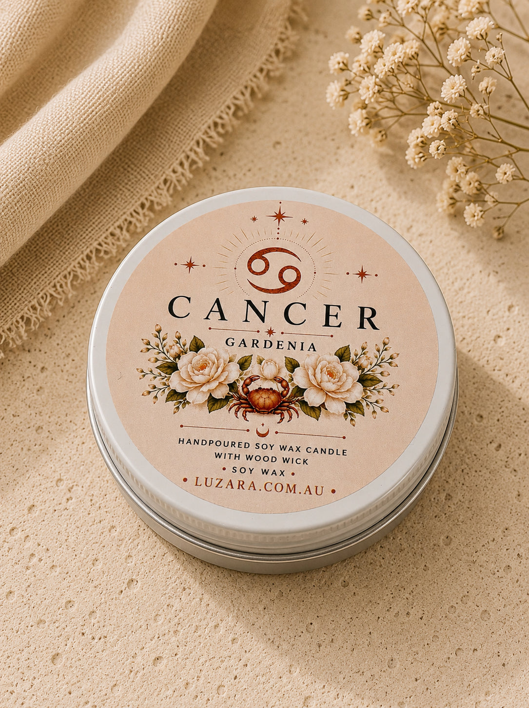 Cancer Zodiac Soy Wax Candle - Gardenia - Luzara
