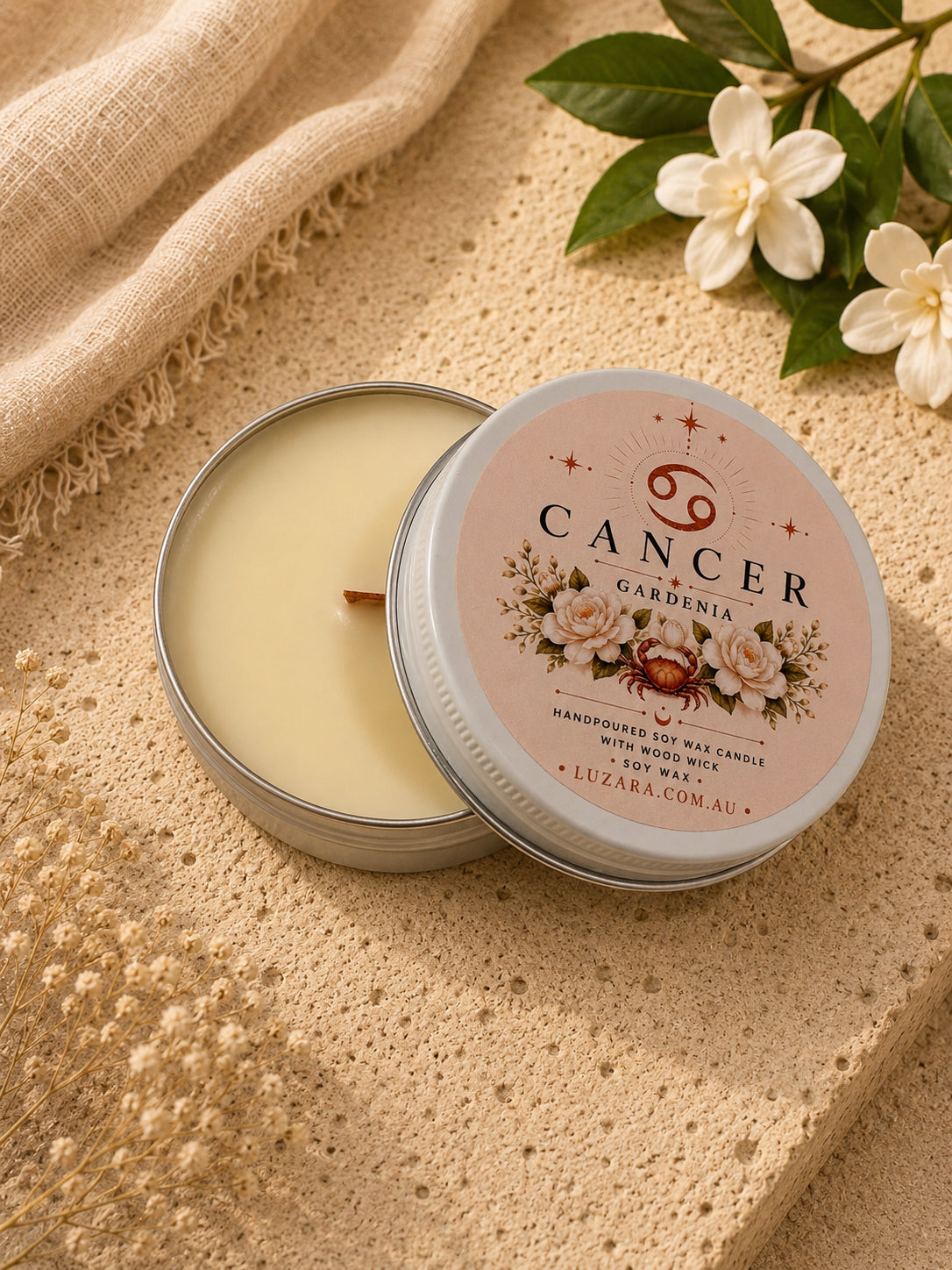 Cancer Zodiac Soy Wax Candle - Gardenia - Luzara