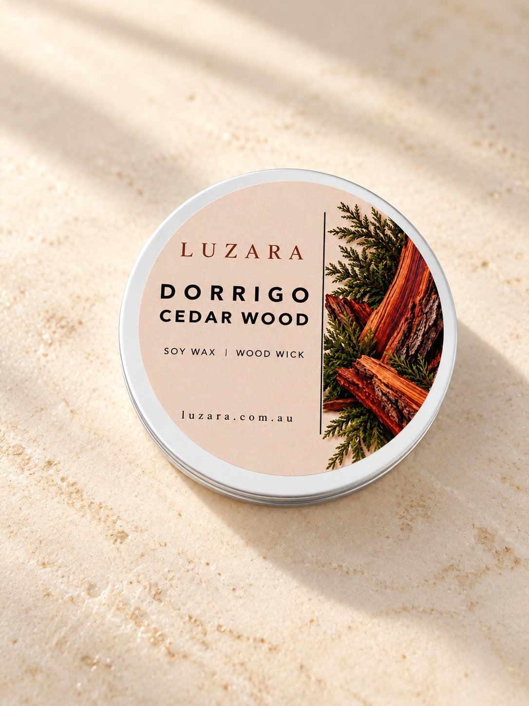 Dorrigo Cedar Wood 60g travel tin soy candle by Luzara