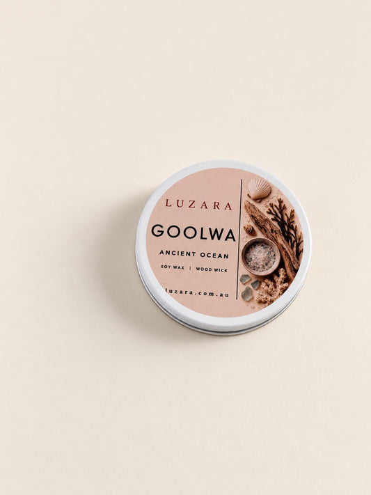 Goolwa Ancient Ocean 60g travel tin soy candle by Luzara