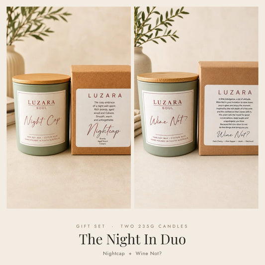 The Night In Duo gift set: Nightcap and Wine Not? soy candles by Luzara