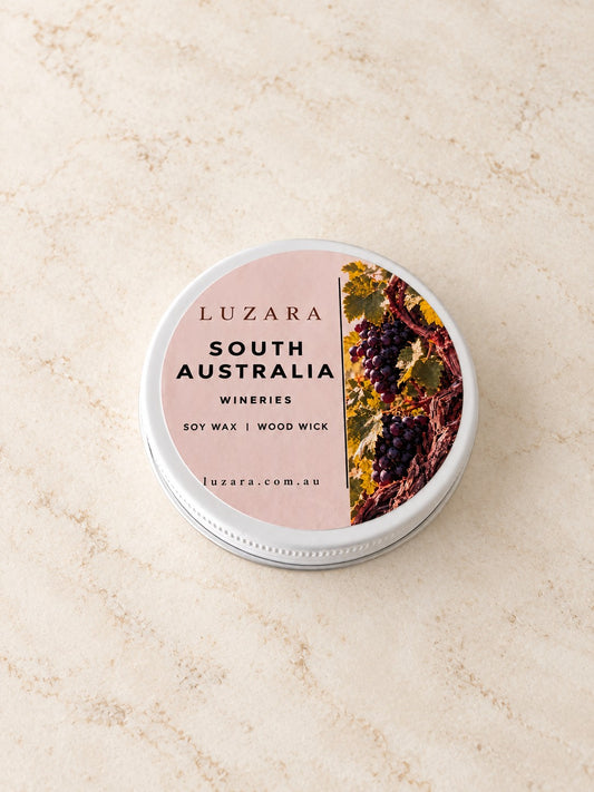 South Australia Wineries 60g travel tin soy candle by Luzara