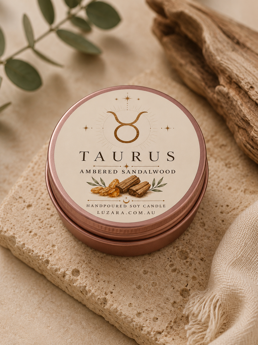 Taurus Soy Candle - Ambered sandalwood - Luzara