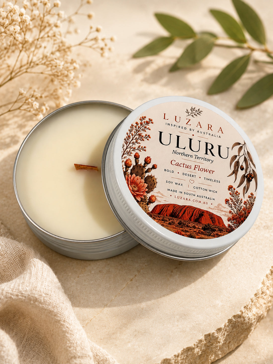 Uluru Soy Wax Candle - Cactus Flower - Luzara