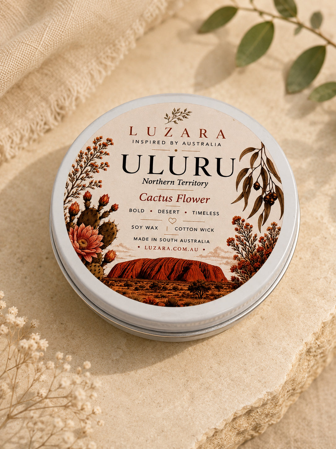 Uluru Soy Wax Candle - Cactus Flower - Luzara