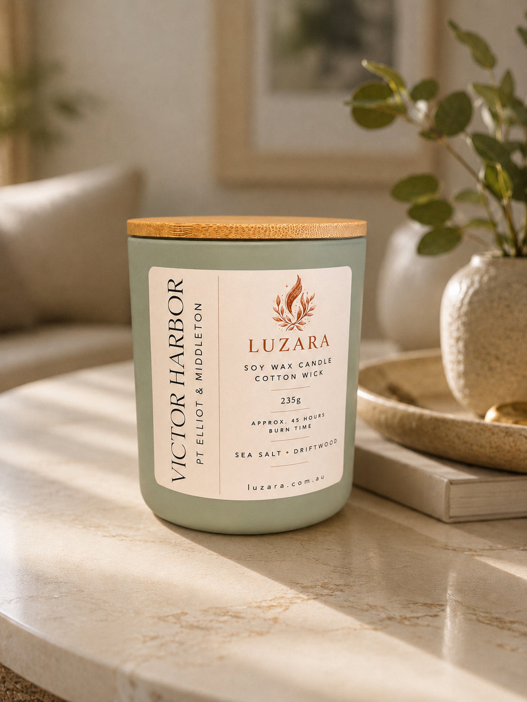 Victor Harbor, Pt Elliot & Middleton Sea Salt & Driftwood Candle 235ml Luzara Candle