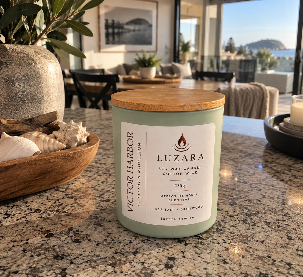 Victor Harbor, Pt Elliot & Middleton Sea Salt & Driftwood Candle 235g Luzara Candle